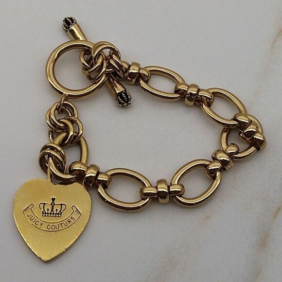 Juicy Couture Gold Heart  Charm Toggle Chain Bracelet Jewelry - Picture 1 of 11